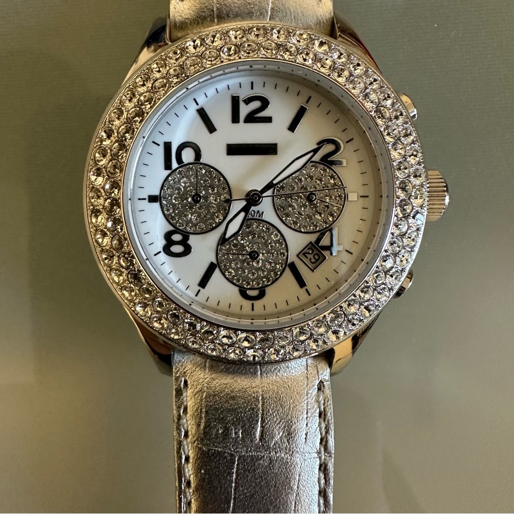 Bebe Watch-Silver & Bling!! Genuine Leather-Practically Brand New!!